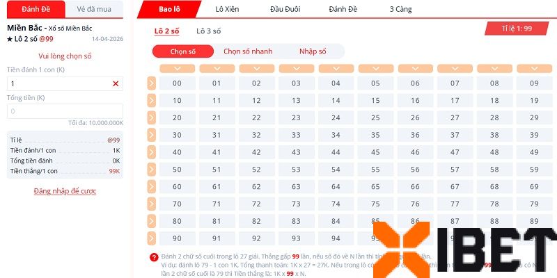 Bảng tỷ lệ thưởng Lô Đề 3 miền tại Xibet