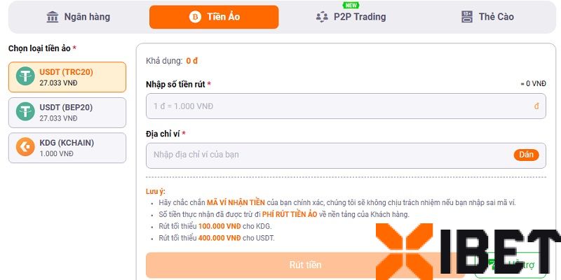 Rút tiền xibet qua Crypto